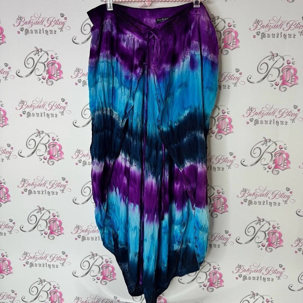 Shiva Fashions pants slits on side of legs one size fits all purple blue
